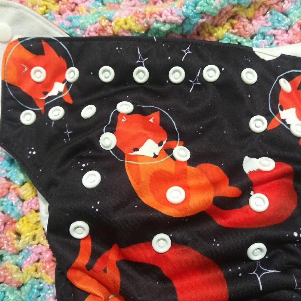2 Fox print pocket cloth diapers with 1 insert